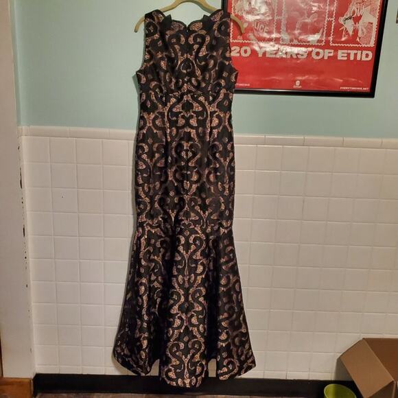 ADRIANNA PAPELL BLACK NUDE SLEVELESS GUIPURE MERMAID GOWN SIZE US 8 - Picture 6 of 14